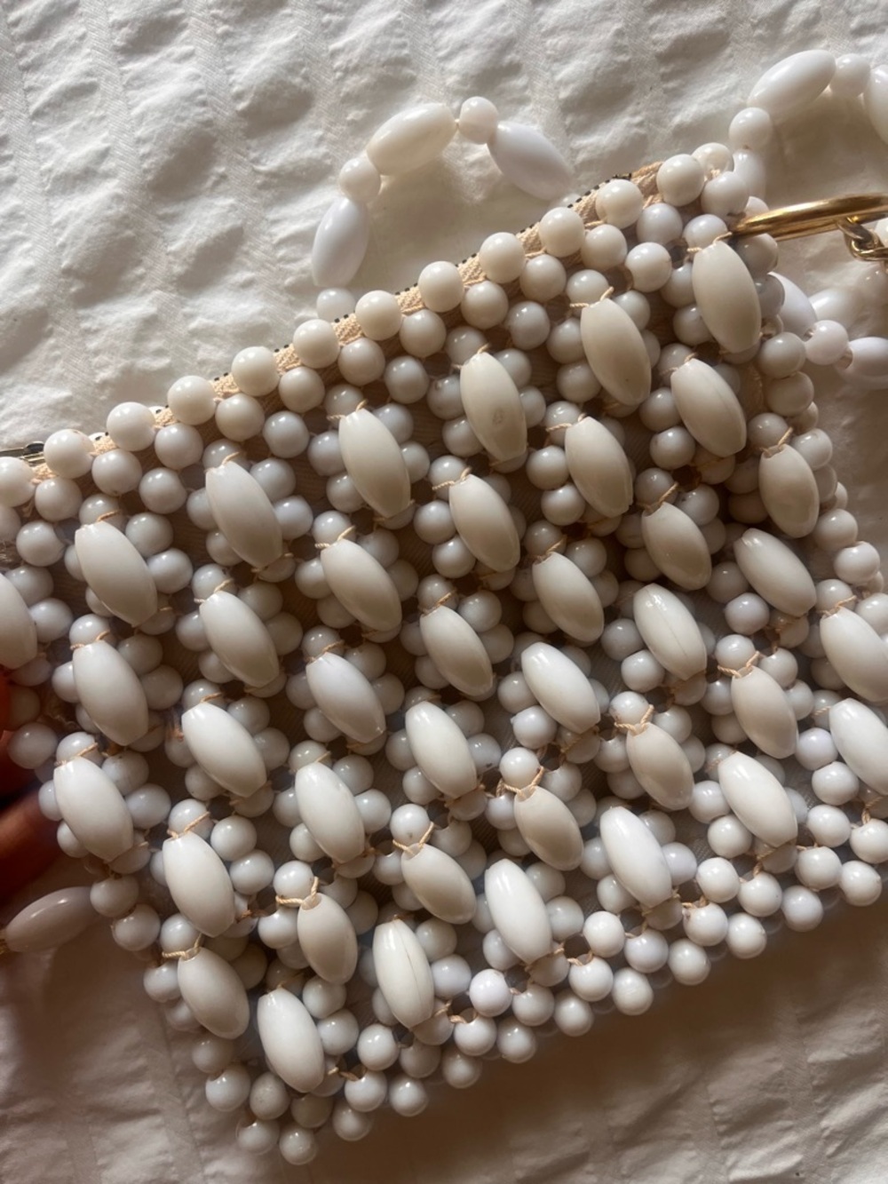 Vintage White Beaded Shoulder Bag